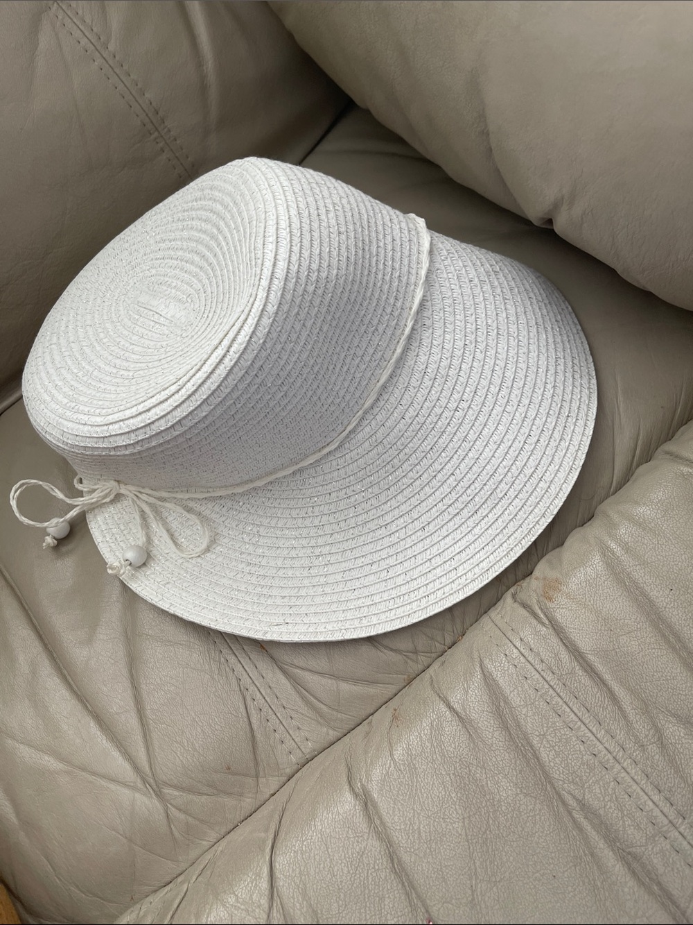 Sears White Sparkle Woven Straw Sun Hat